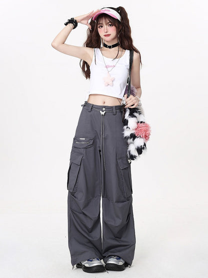Chain Cargo with Pants Waist Techwear Gray Butterfly Wide-leg