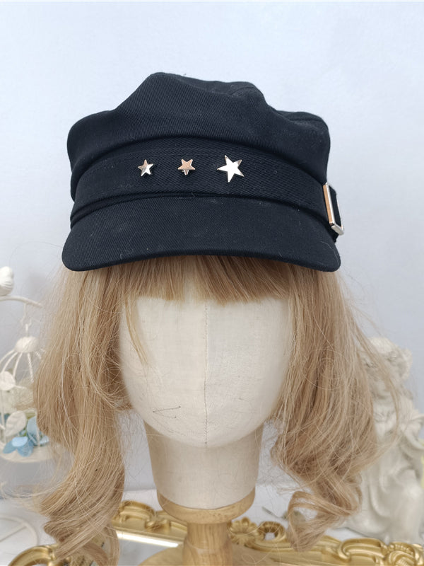 Decorative Black / White Stars Beige Hat