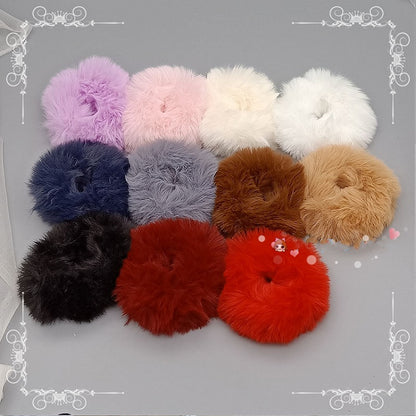 White Faux Fur Scrunchie - Cocoa Jam