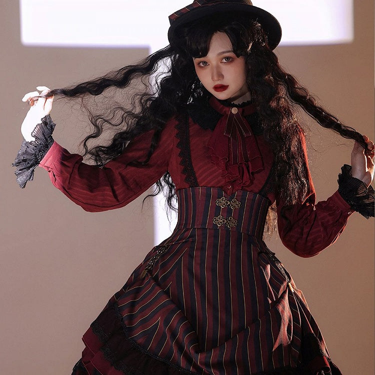 Bluse Gothic Kragen / Weiß Dunkel – Blau) Verfügbar Rot Hoch Farben Lolita Stoff 4 Gewaschen in Wildleder (Schwarz