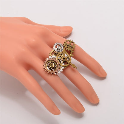 Steampunk-Ring mit Uhr- und Zahnraddesign