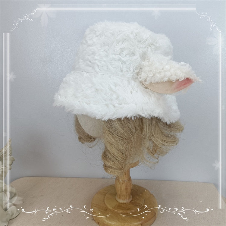 Design Ear Plush Black Milk Hat White Lamb Bucket Tea /