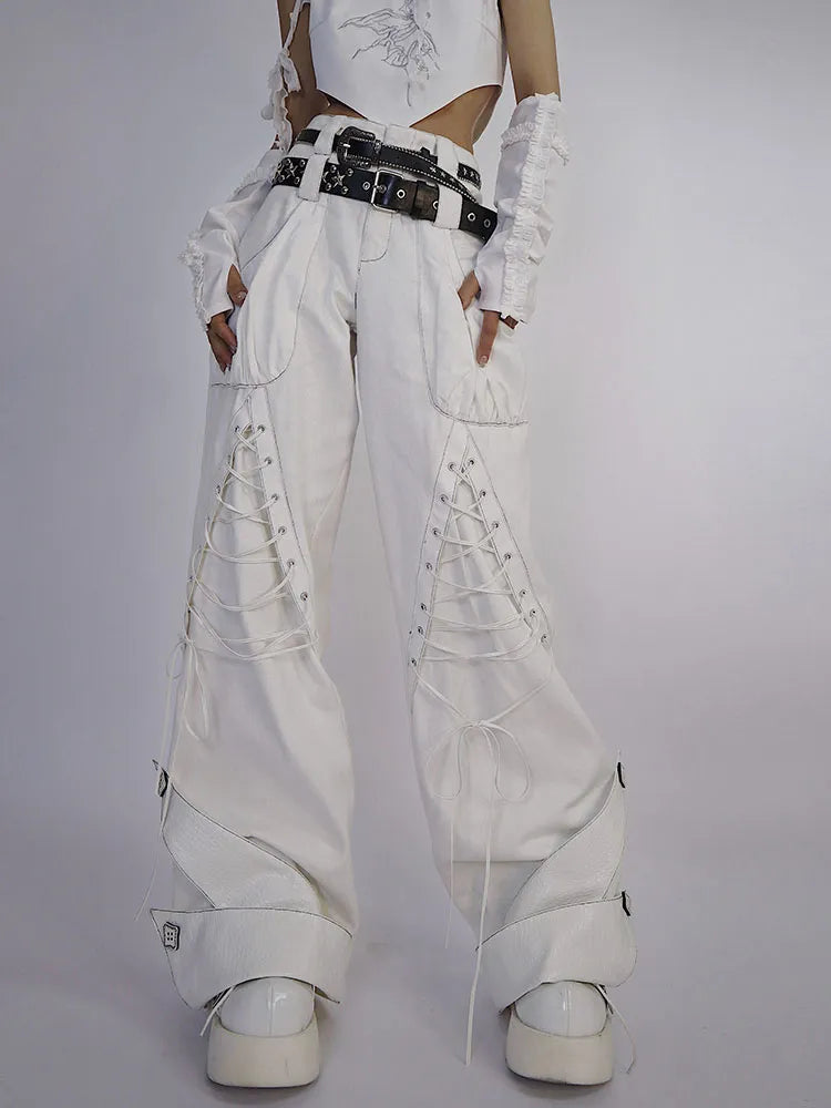 Waistband Denim Details (Waistbelts Double Pants Lace-up White Included) Not
