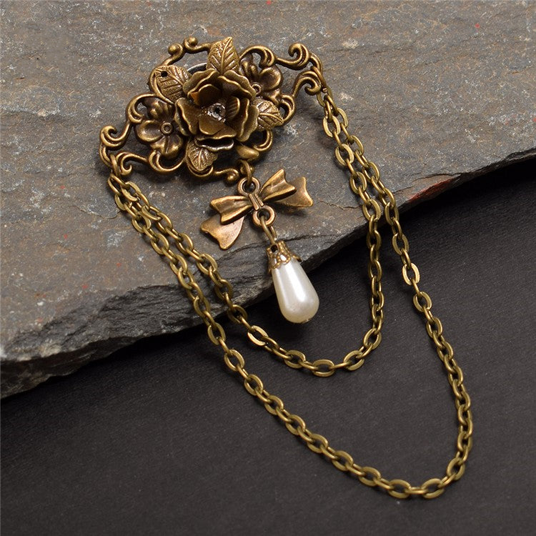 スチームパンクなリボンラインストーンローズブローチ