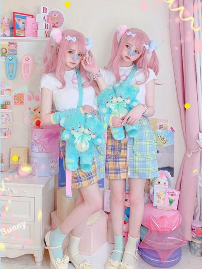 Two Doll Bear Mint Headed Plush Crossbody
