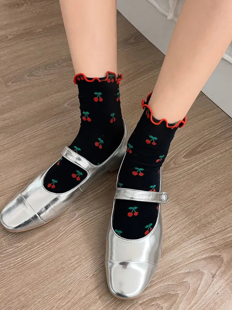 Clearance - Black Cherry Ruffle Trim Socks