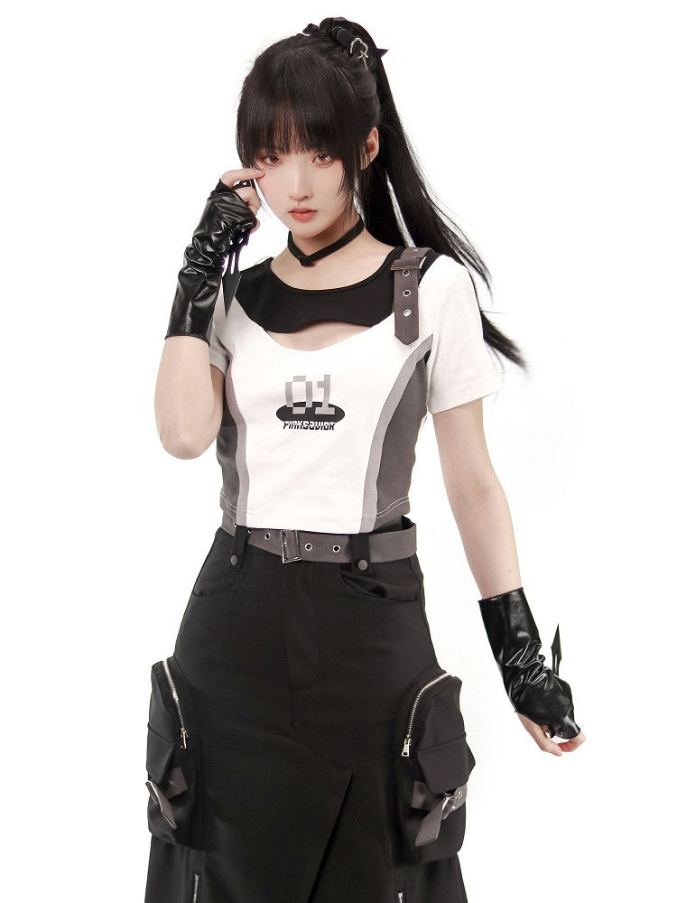 Cutout Colorblock Techwear Chest T-shirt Design