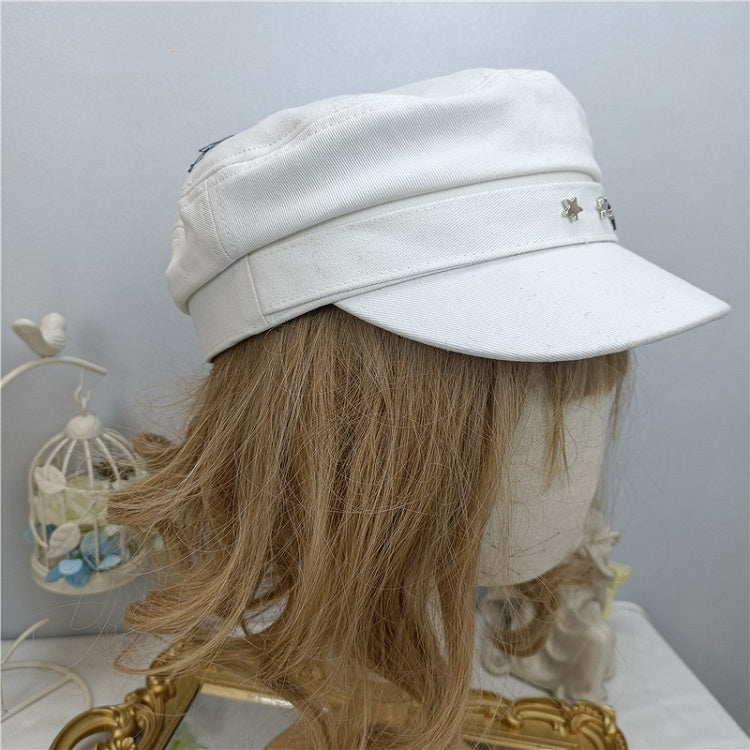 Decorative Black / White Stars Beige Hat