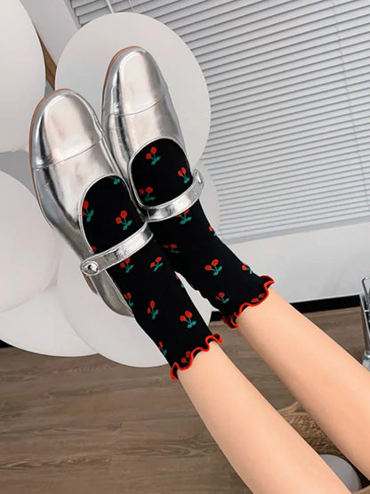 Clearance - Black Cherry Ruffle Trim Socks