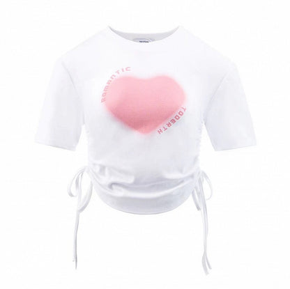 Print Design Drawstring Side Heart T-shirt White