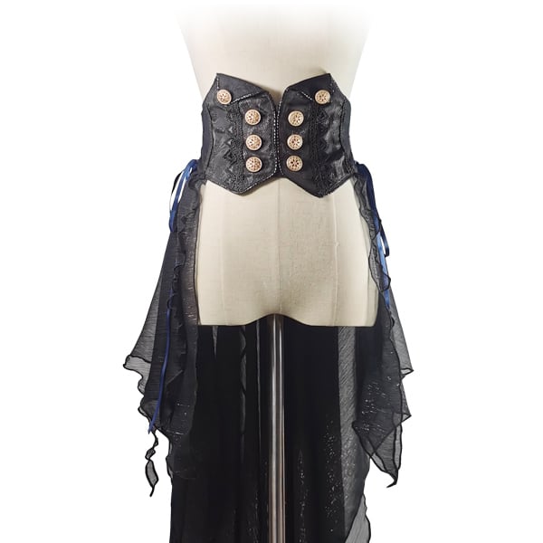 Ouji Langer Hüftgürtel aus schwarzem Chiffon Lolita mit Schleppe