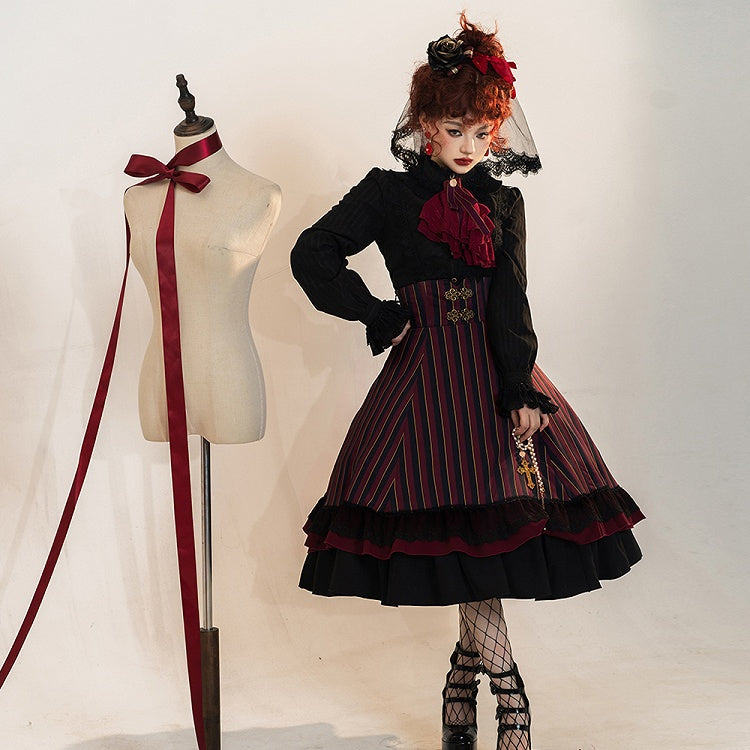 Corset Available Colors High-Waist 4 Skirt Gothic Striped – Lolita