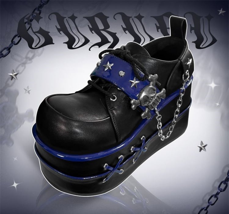Black and Blue Star Hunter Pirates Skull Gothic Platforms