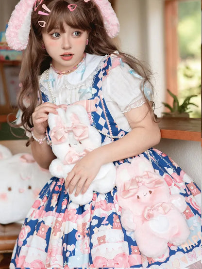 クリアランス-リボン付きピンクウサギ型クロスボディプラッシュディテール