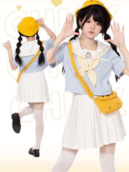 Blue Little Chicken Sailor Collar Top