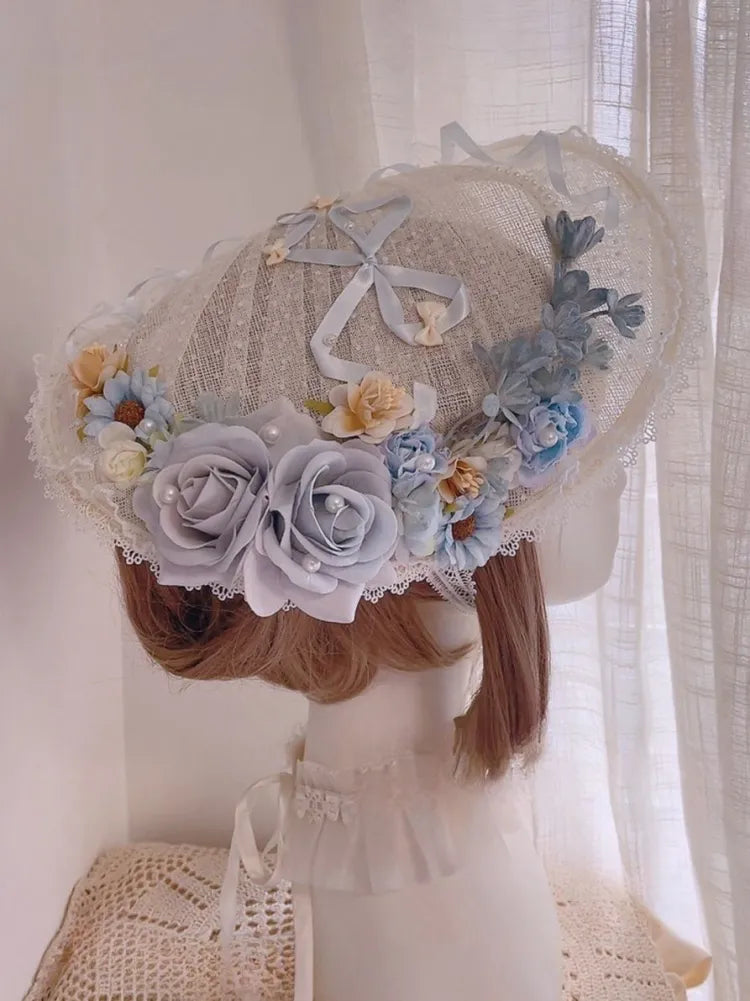 Flat Clearance-Blue Floral Elegant Hat Design