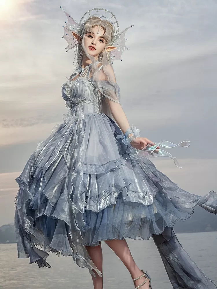 Kleid Cascading Blue Fairy Dusty JSK Rock Taille Prinzessin Lolita Korsett Lagenbesatz Rüschen
