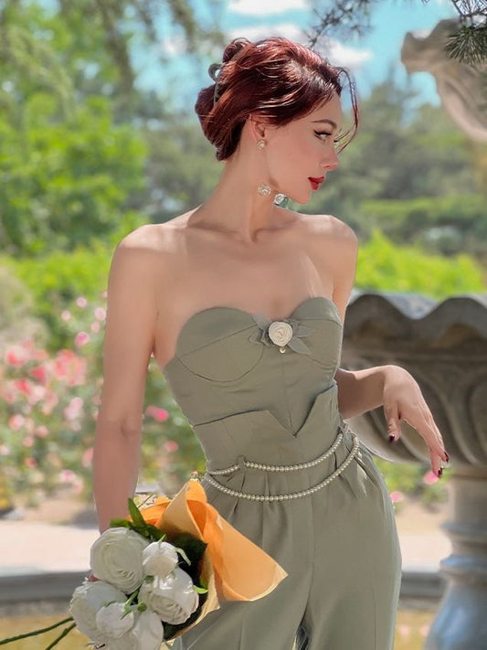 グリーンのビスチェコルセットトップ