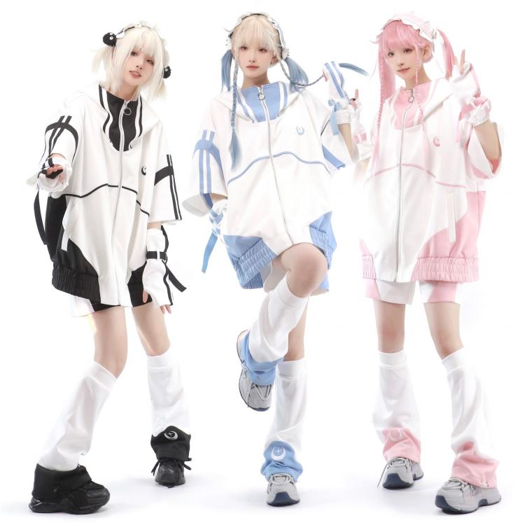 Beinwärmer mit Mond und Stern, Rosa und Weiß