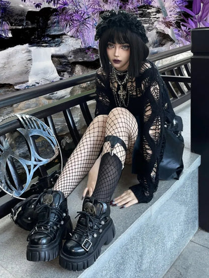 Platforms Skull Studs Decorated Lolita Star PU Punk Black