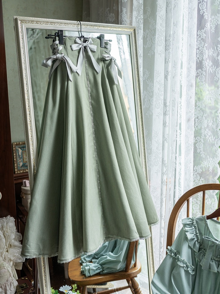 Dusty Green Boned High-Waisted Long Version Autumn Daily Lolita Skirt