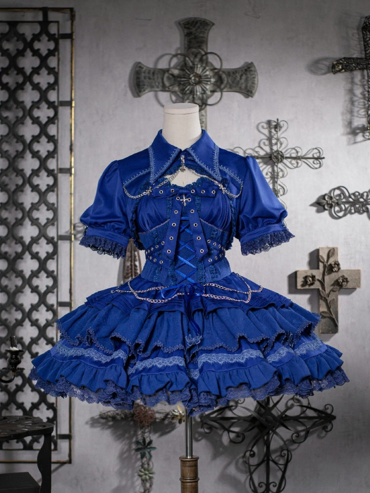 Blue Gothic Chain Details Bolero