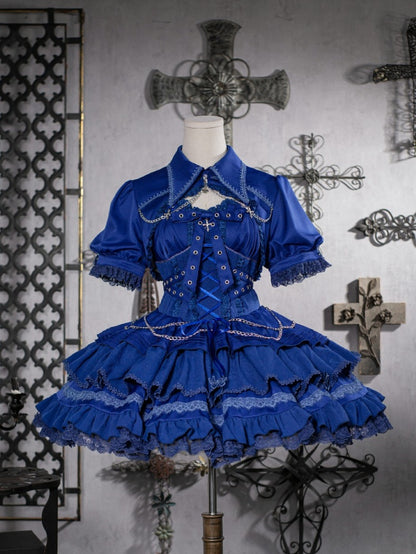 Blue Gothic Chain Details Bolero