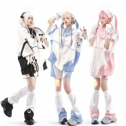 フーディージャケットケイスリーブ肘丈ジライ地雷ジッパースウェットシャツスタイルなし