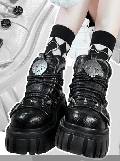 Platforms Skull Studs Decorated Lolita Star PU Punk Black