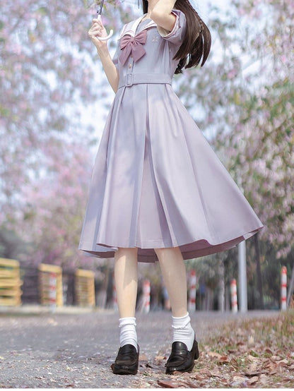 Light Purple Embroidered JK Uniform Sailor Dress - Walnut JK