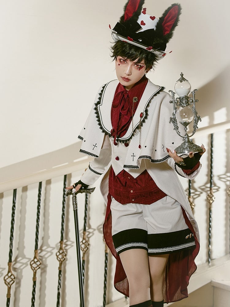 White Ouji Heart Buttons with Fabric Lolita Golden Striped Shorts