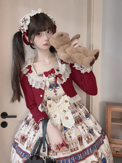 Weihnachts-Cropped Vibes Cardigan mit Spitzenschleife in Rot