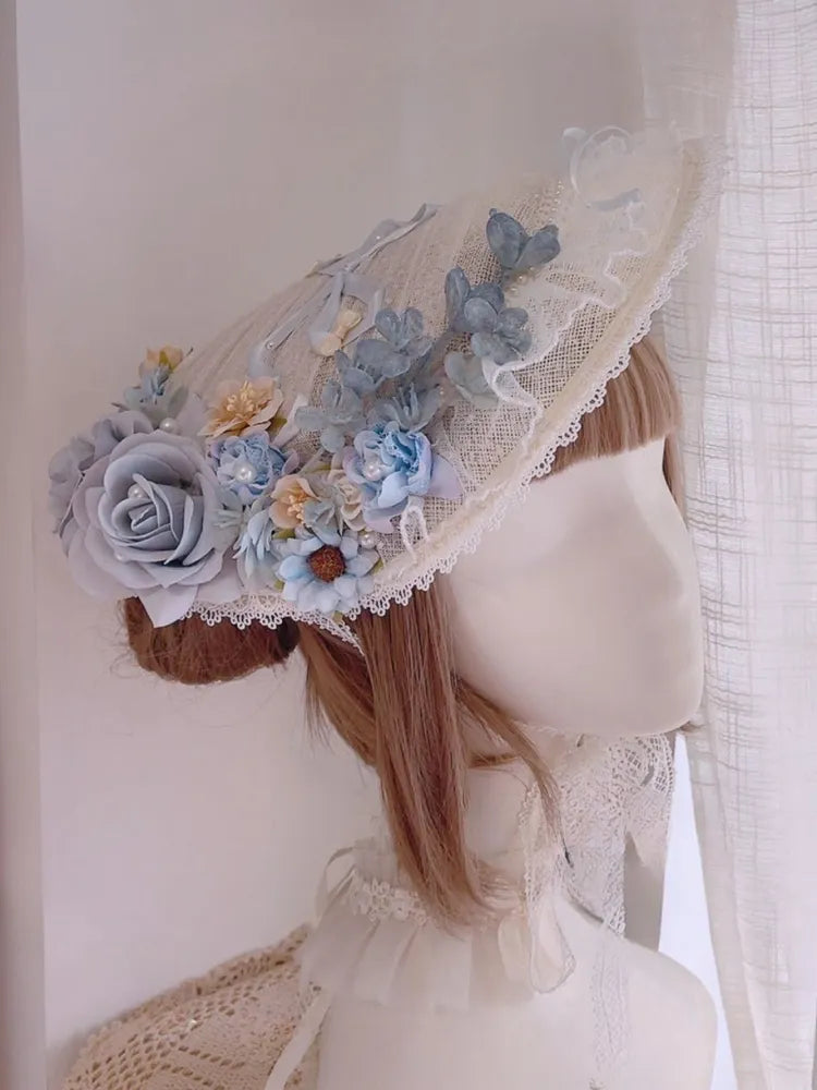 Flat Clearance-Blue Floral Elegant Hat Design