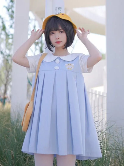 Pan Embroidery Collar Light Little Peter Tiger Dress Blue