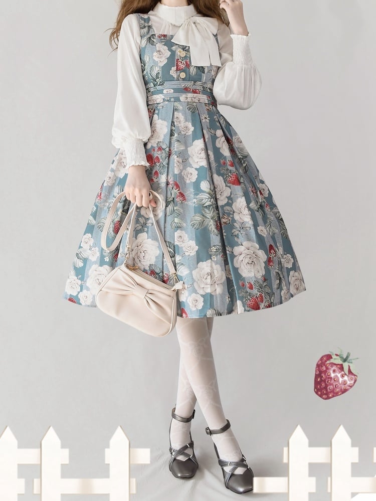 Robe Lolita classique élégante bleu poudré fraise et rose