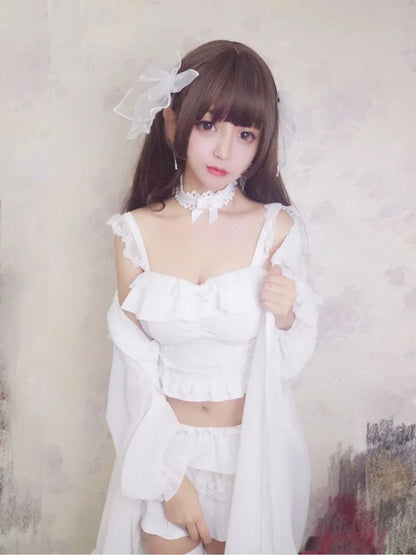 詳細 ティアードトリム ホワイト リボンフリルスカート + トップ 水着