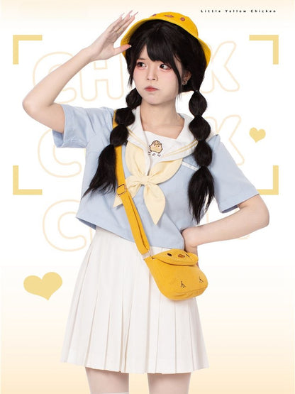 Blue Little Chicken Sailor Collar Top