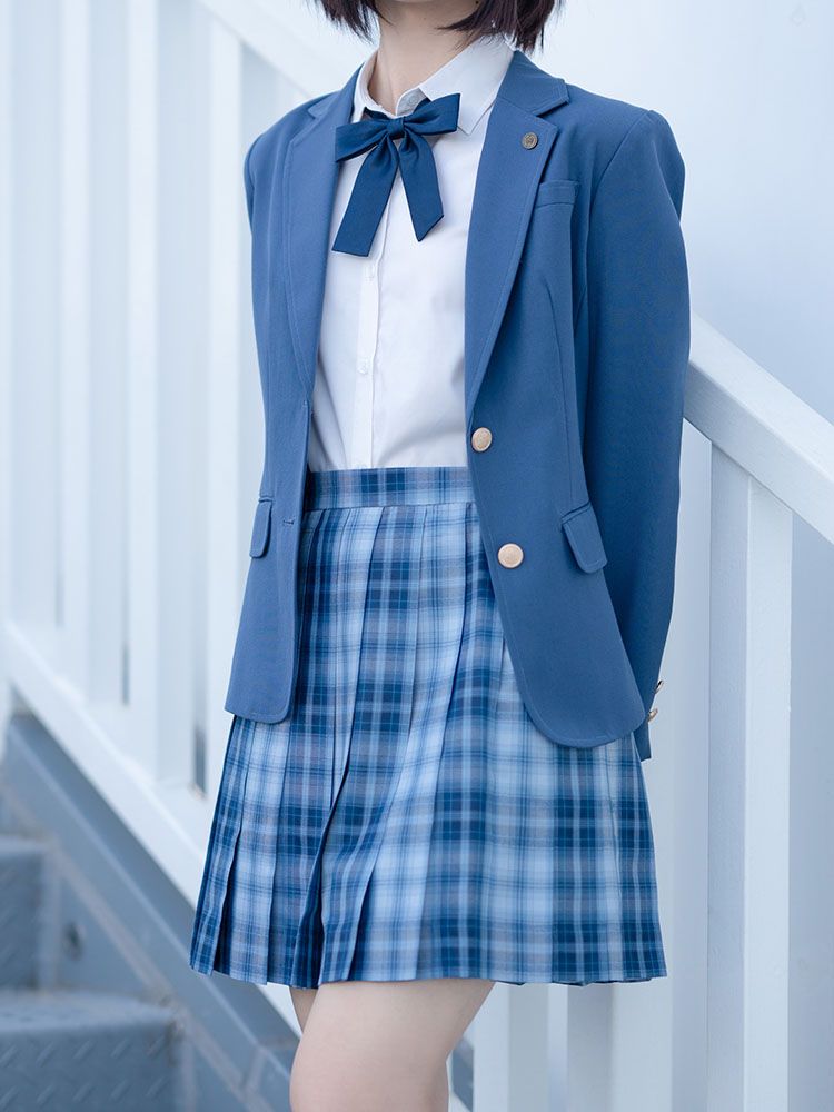Length 45CM Jing Pattern Blue Plaid Yu Skirt