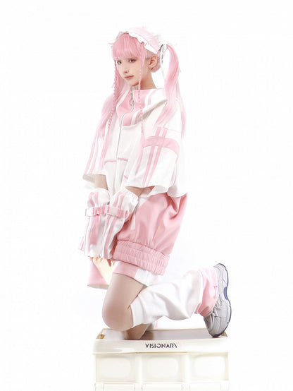 Star Embroidery and Moon Warmers Leg Pink White