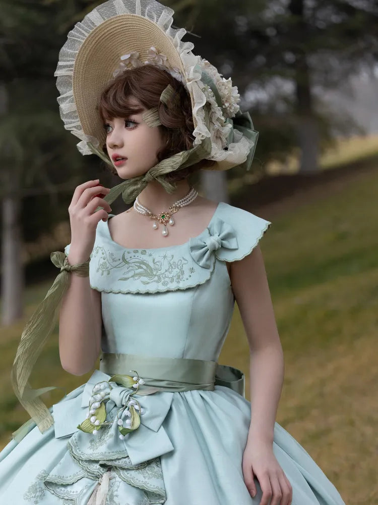 von Lily Slit the Ruffle Classic Stickerei Kleid Rock Cascading Valley Hellgrün Seite Lolita