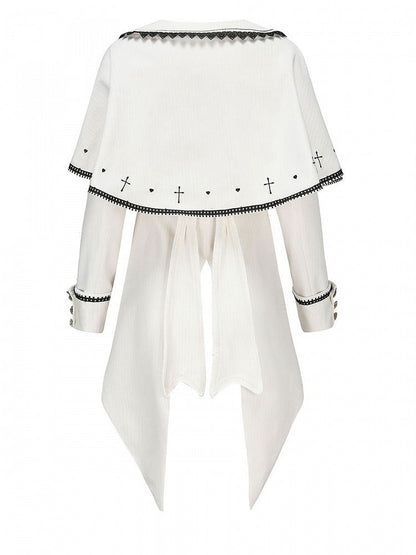 Lolita Split-Tail Ouji Cape Coat White Bunny-Ear Detachable with Aristocrat
