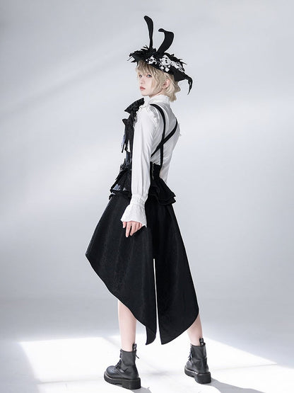 Träger Jacquard Bunny mit Korsett Schwarz Schleppe Bowknot Theater