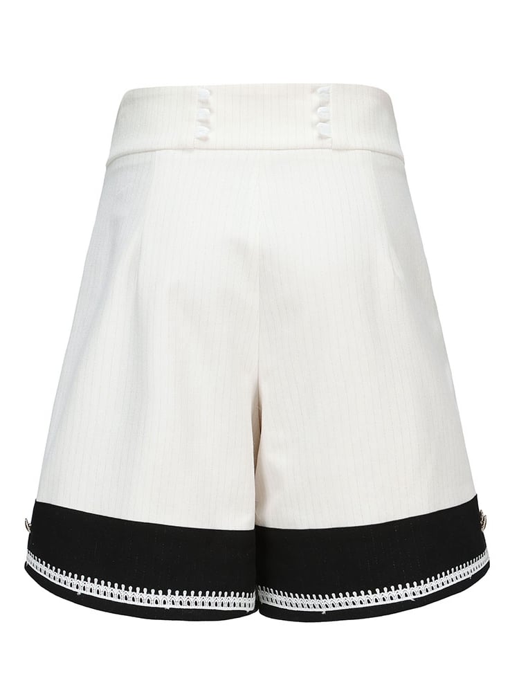 White Ouji Heart Buttons with Fabric Lolita Golden Striped Shorts