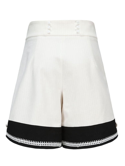 White Ouji Heart Buttons with Fabric Lolita Golden Striped Shorts