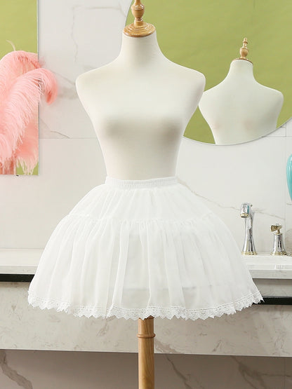 White Adjustable Chiffon Lace Petticoat with Fishbone Structure - Manilo
