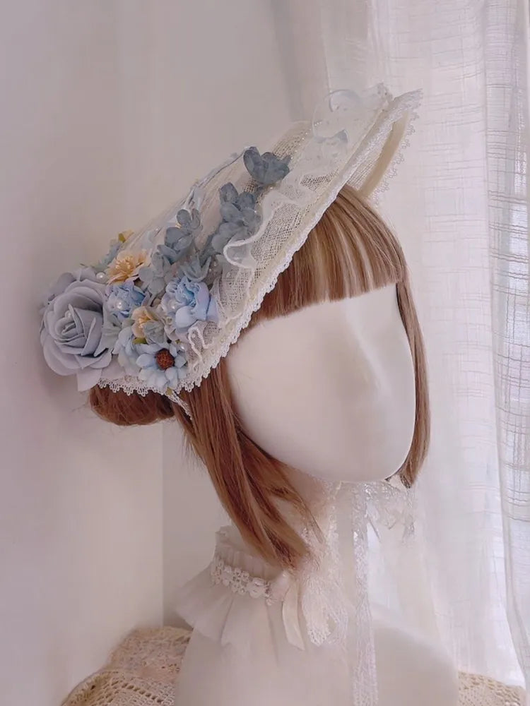 Flat Clearance-Blue Floral Elegant Hat Design