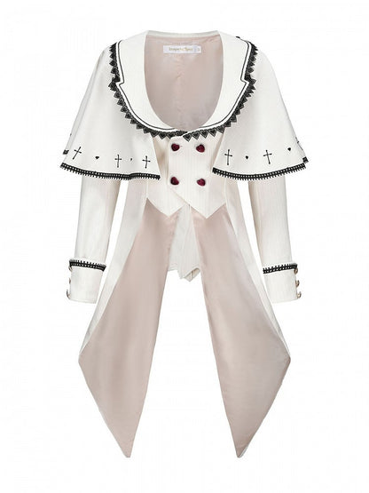 Lolita Split-Tail Ouji Cape Coat White Bunny-Ear Detachable with Aristocrat