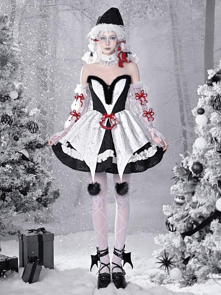 Gothic Christmas Plüsch Sweetheart Bouffant Kleid Set