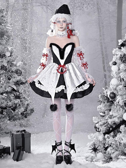 Gothic Christmas Plüsch Sweetheart Bouffant Kleid Set