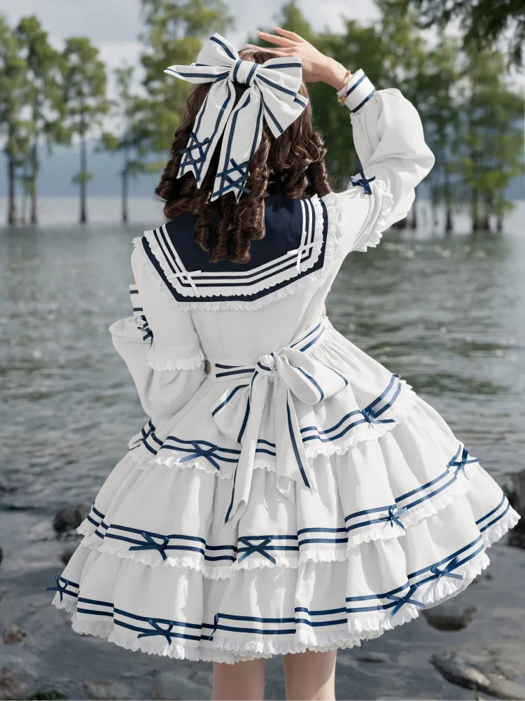 Ärmel Matrosenkragen Weiß mit Sommerkleid Kurz Abnehmbar Lolita